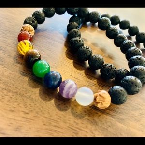 Crystal Bead Bracelet Stack Mens Womens Unisex Chakra Rainbow Lava Rock Diffuser